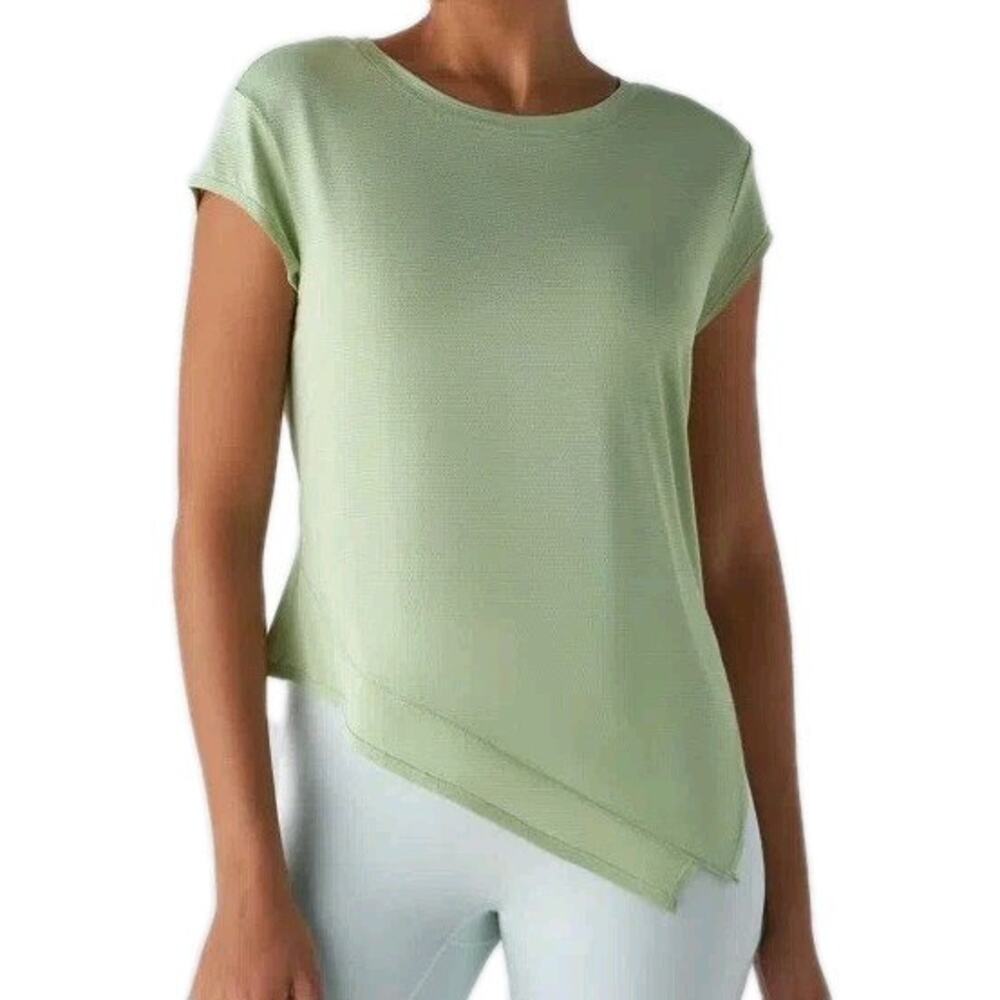 HALARA Women M Activewear T-Shirt Foam Green Cap Short Sleeve Diagonal Hem 38"